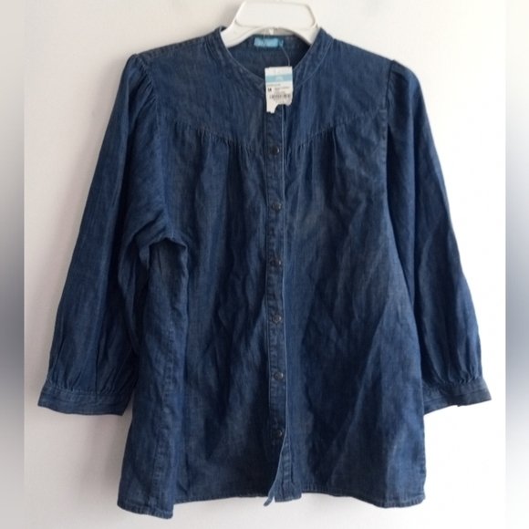 NWT J.McLaughlin "Browne" Blue Chambray Linen/Cotton Button Up Blouse sz Medium - Picture 3 of 8